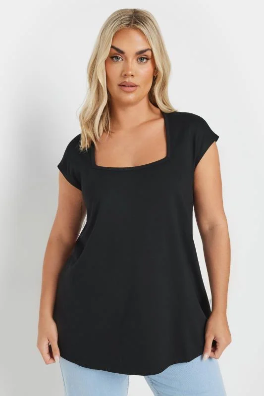 YOURS Curve Black Square Neck Heavyweight Top
