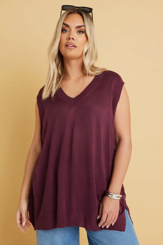 YOURS Curve Burgundy Red Lightweight Knitted Vest Top