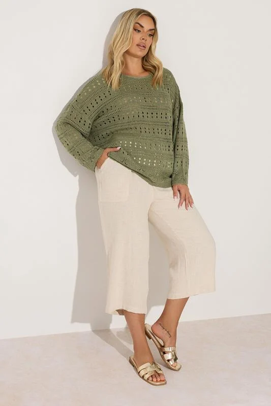 YOURS Curve Khaki Green Pointelle Knitted Jumper 4 YOURS Curve Khaki Green Pointelle Knitted Jumper