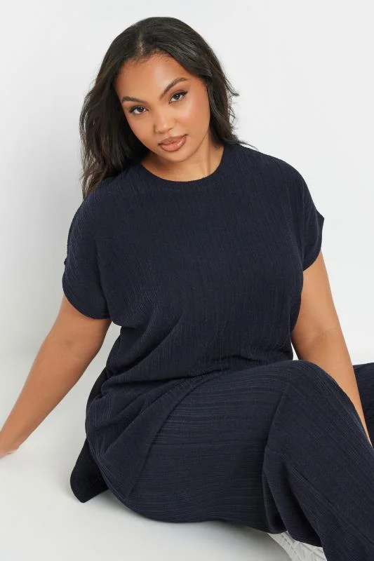 YOURS Curve Navy Blue Knitted T-Shirt