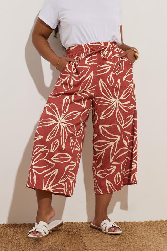 YOURS Curve Rust Orange Textured Floral Midaxi Culottes