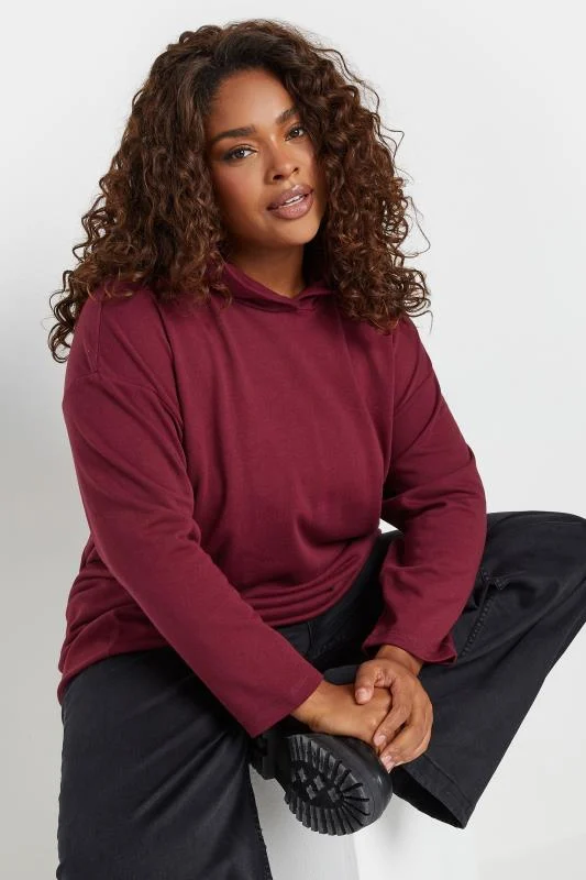 YOURS Curve Burgundy Red Oversized Long Sleeve Hoodie