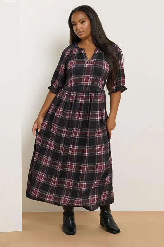 YOURS Curve Black Check Notch Neck Dress