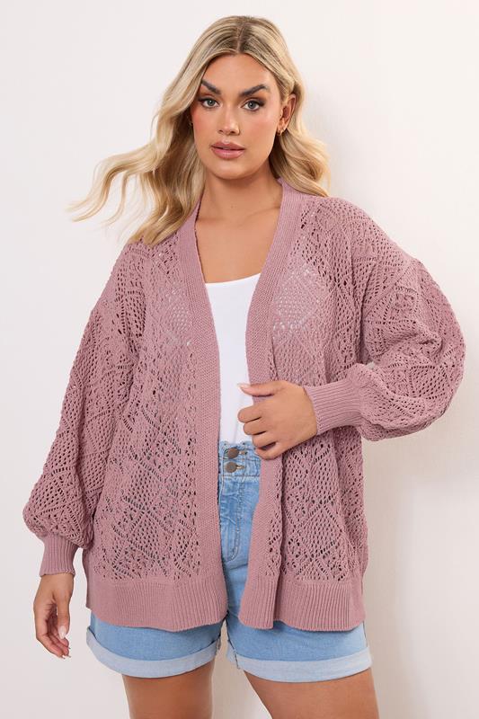 YOURS Curve Pink Balloon Sleeve Knitted Cardigan