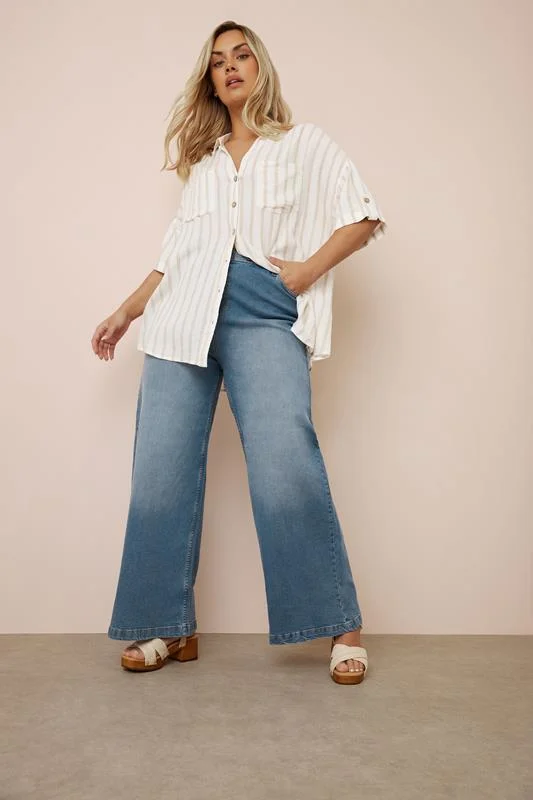 YOURS Curve Cream Short Sleeve Linen Stripe Shirt 3 YOURS Curve Cream Short Sleeve Linen Stripe Shirt