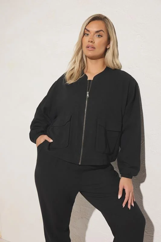 YOURS Curve Black Linen Bomber Jacket