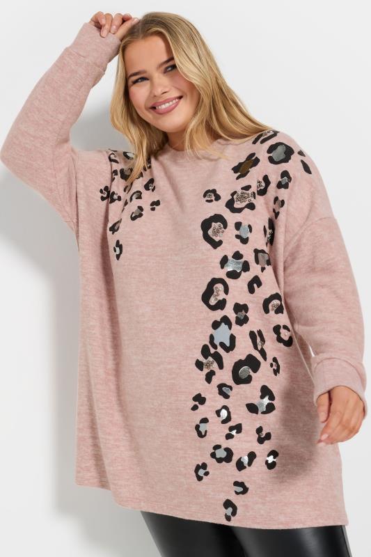 YOURS Curve Pink Soft Touch Leopard Print Jumper
