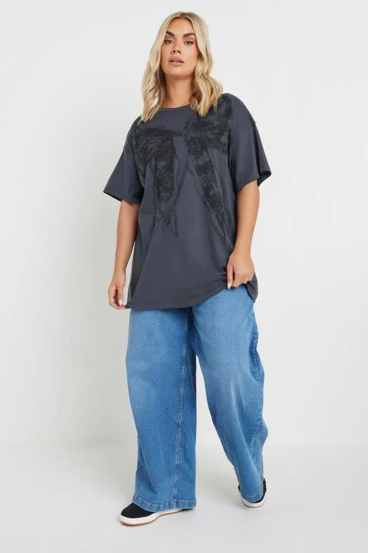 YOURS Curve Grey Bow Print Oversized T-Shirt 4 YOURS Curve Grey Bow Print Oversized T-Shirt