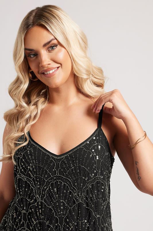 LUXE Curve Black Hand Embellished Sequin Cami Top
