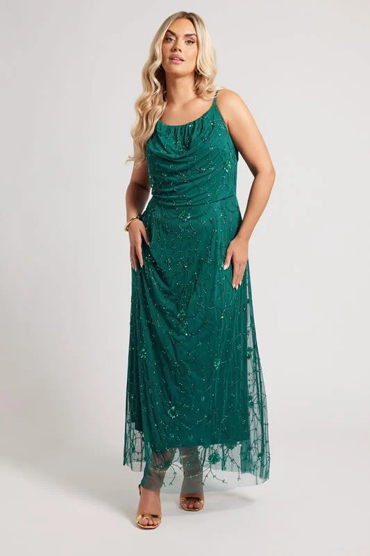 LUXE Curve Emerald Green Floral Hand Embellished Maxi Dress