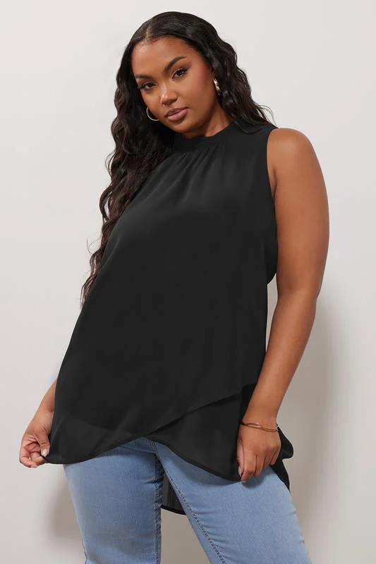 YOURS LONDON Curve Black High Neck Layered Blouse