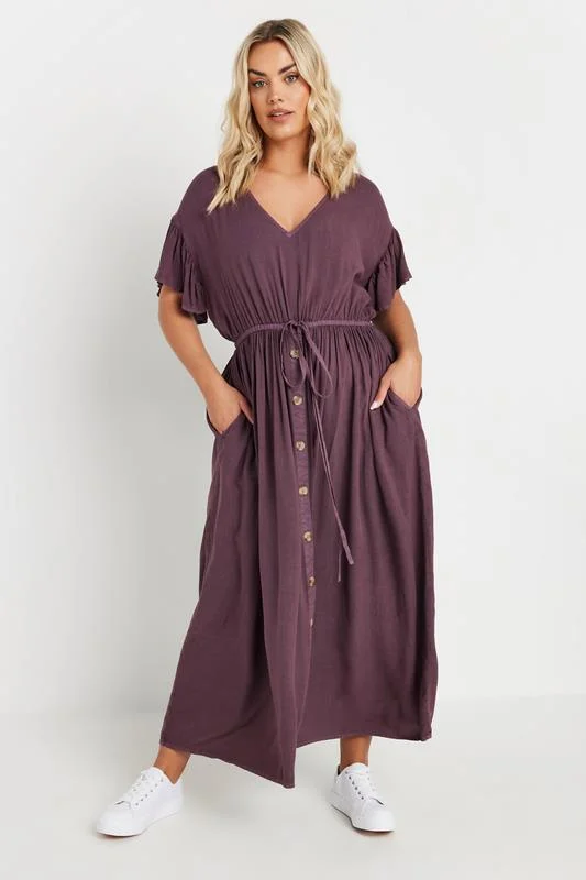 YOURS Curve Purple Button Chambray Maxi Dress