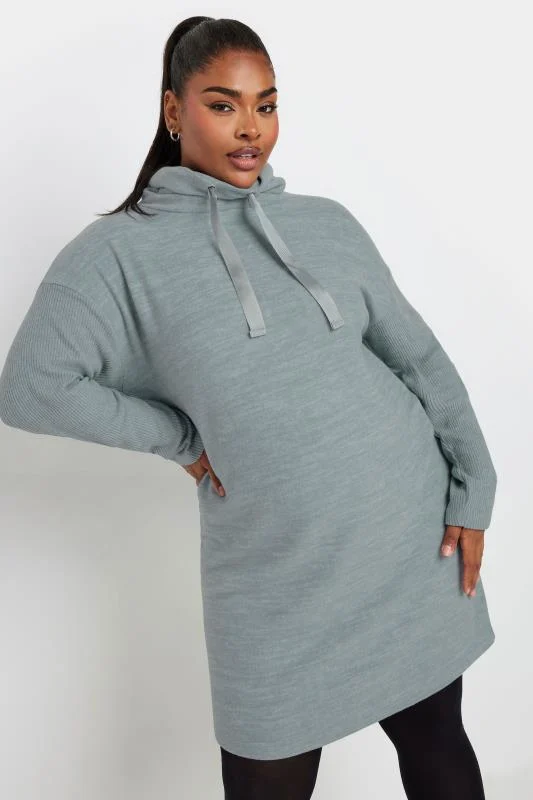 YOURS Curve Light Blue Soft Touch Drawstring Hoodie Dress