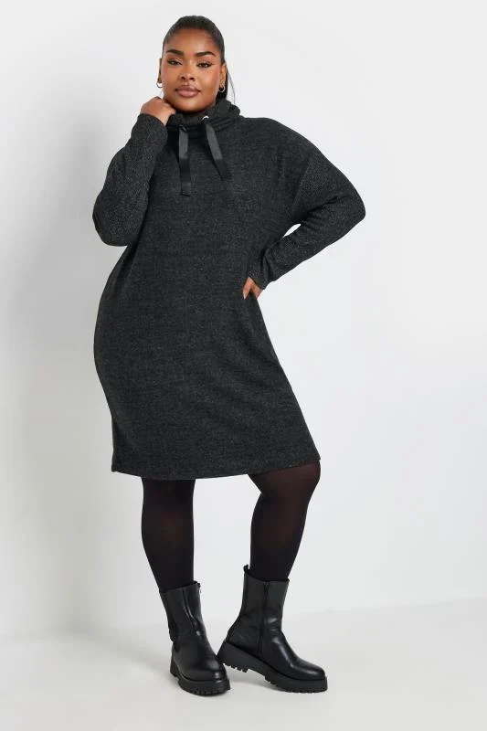 YOURS Curve Black Soft Touch Drawstring Hoodie Dress