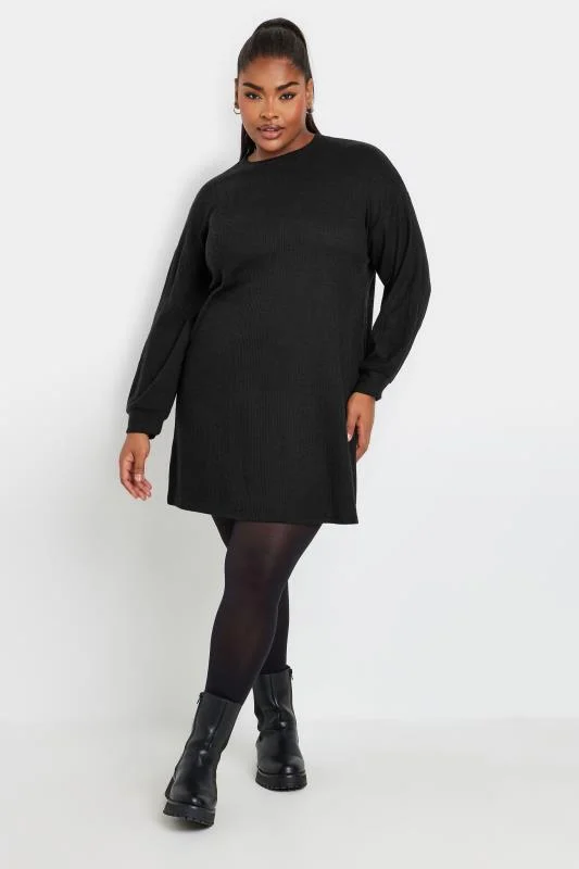 YOURS Curve Black Ribbed Jumper Dress