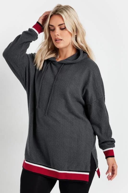 YOURS Curve Grey Contrast Trim Hoodie