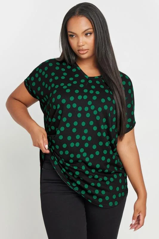 YOURS Curve Black & Green Polka Dot Blouse