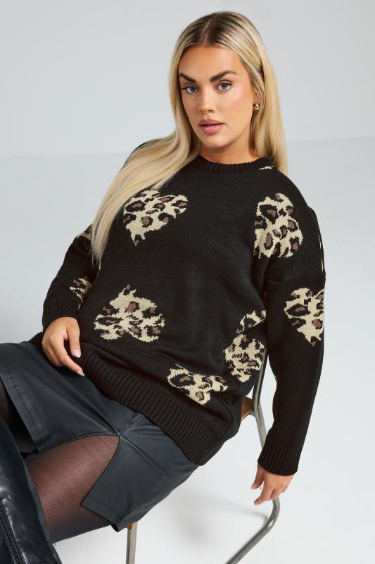 LIMITED COLLECTION Curve Black Leopard Print Heart Jumper