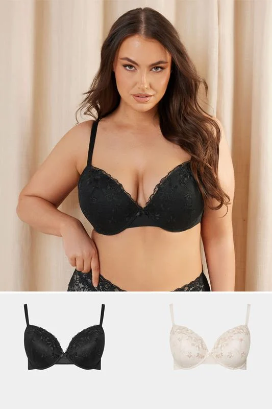 YOURS 2 PACK Curve Black & White Floral Lace Embroidered Padded Bras