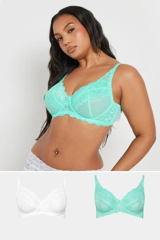 YOURS 2 PACK Curve Blue & White Lace Underwired Mesh Bras