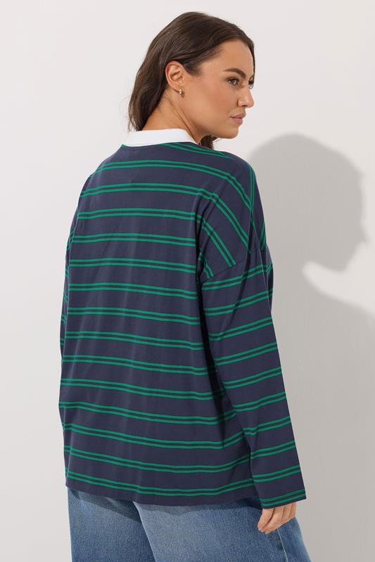 YOURS Curve Navy Blue Stripe Rugby Collar Top 4 YOURS Curve Navy Blue Stripe Rugby Collar Top