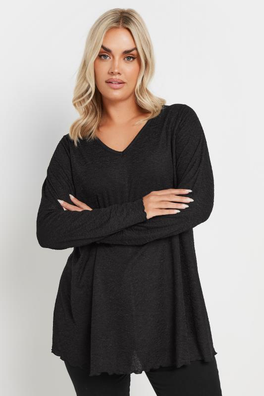 YOURS Curve Black Textured Long Sleeve Top 5 YOURS Curve Black Textured Long Sleeve Top