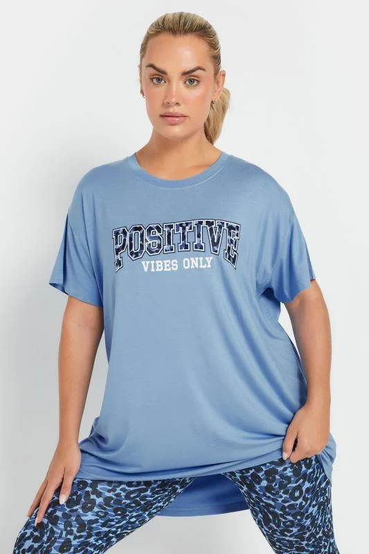 YOURS ACTIVE Curve Light Blue'Positive Vibes Only' Top