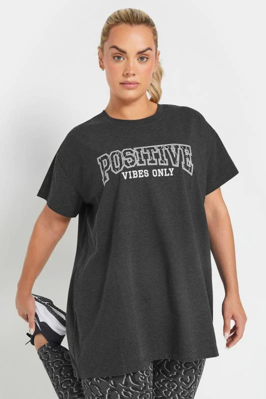 YOURS ACTIVE Curve Grey'Positive Vibes Only' Top