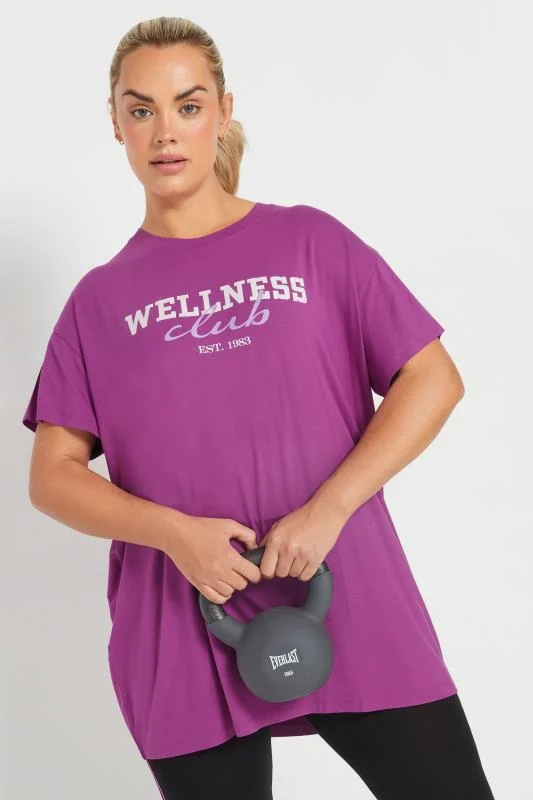 YOURS ACTIVE Curve Purple'Wellness Club' Slogan Top