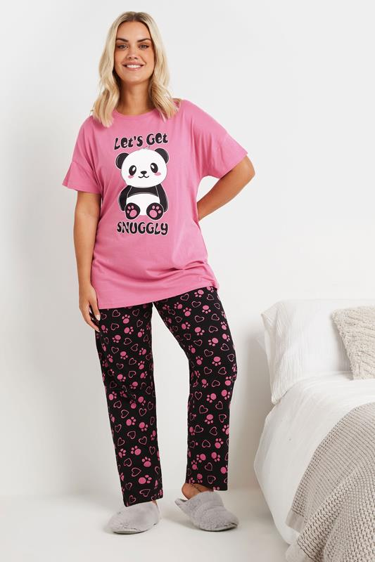 YOURS Curve Pink'Let's Get Snuggly' Wide Leg Pyjama Set