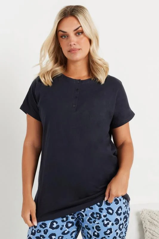 YOURS Curve Navy Blue Placket Pyjama Top