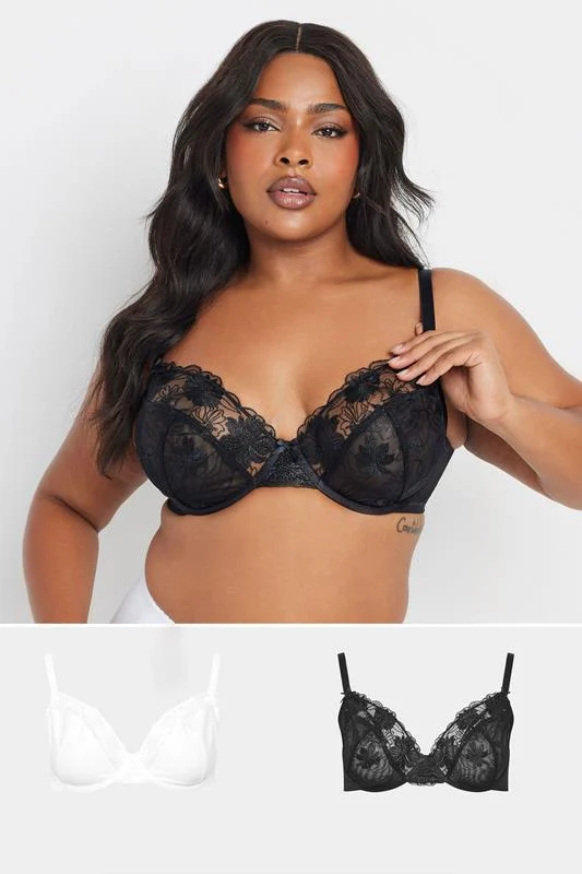YOURS Curve 2 PACK Black & White Lace Non Padded Underwired Bras