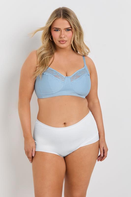 YOURS 2 PACK Blue & White Cotton Lace Trim Non-Padded Non-Wired Bralettes 4 YOURS 2 PACK Blue & White Cotton Lace Trim Non-Padded Non-Wired Bralettes