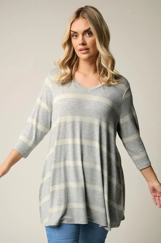 YOURS Curve Grey Striped Jersey Top