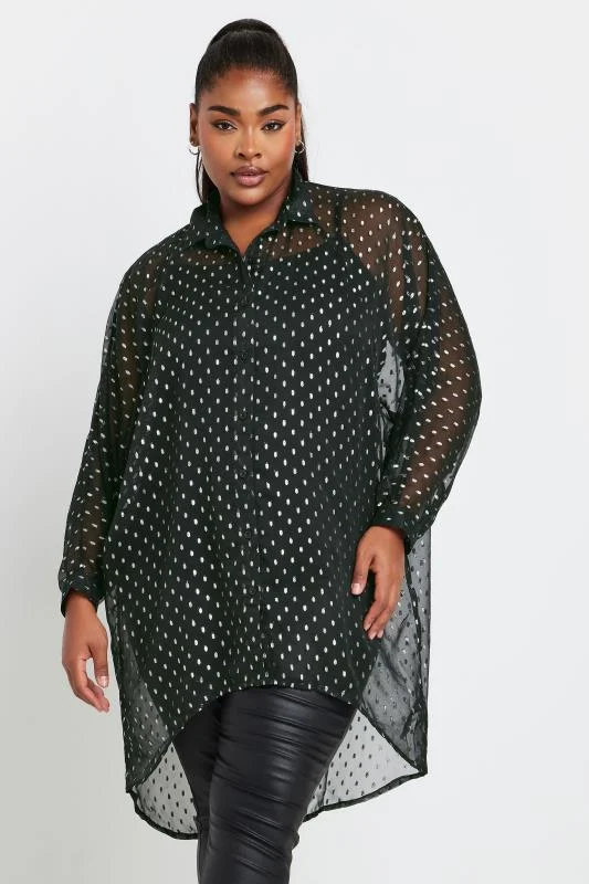 YOURS Curve Black Metallic Dipped Hem Shirt