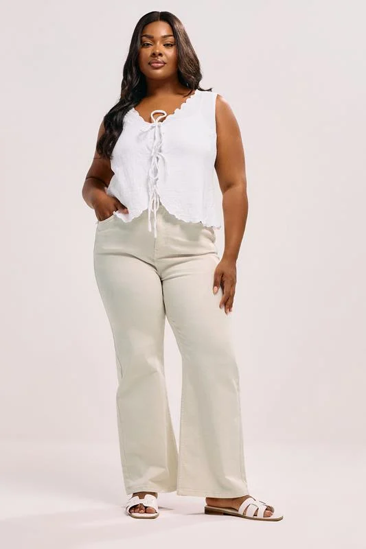 YOURS Curve Cream Wide Leg Denim Jeans