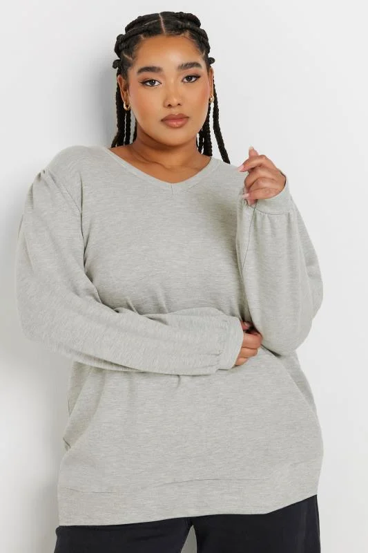 YOURS Curve Grey Heavyweight Jersey V-Neck Top