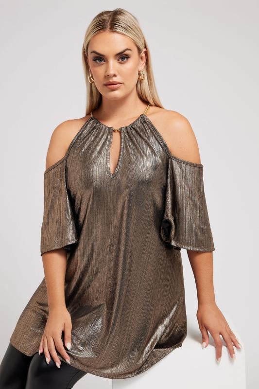 YOURS LONDON Curve Gold Metallic Chain Detail Top 5 YOURS LONDON Curve Gold Metallic Chain Detail Top