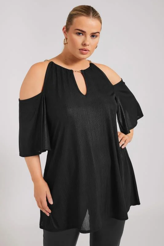 YOURS LONDON Curve Black Metallic Chain Detail Top