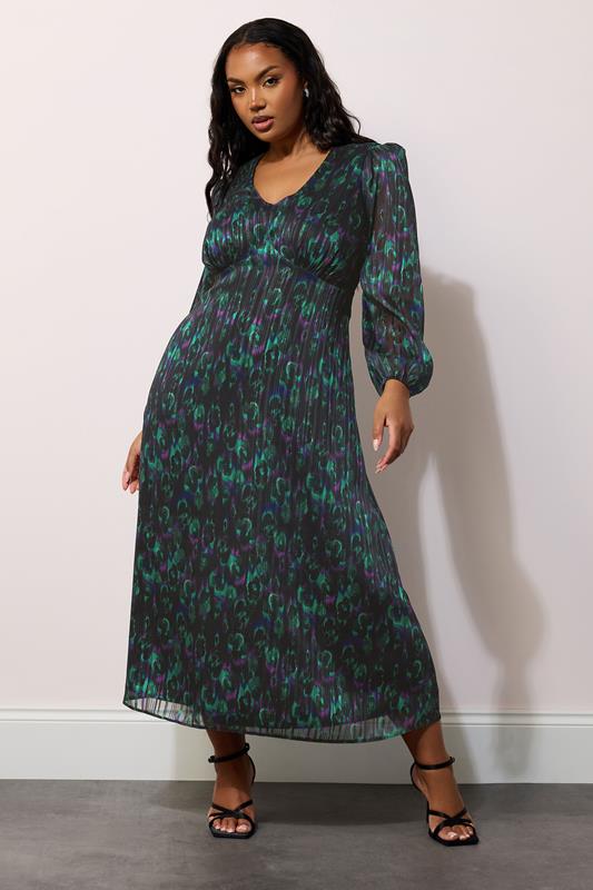 YOURS LONDON Curve Black Metallic Peacock Midaxi Dress
