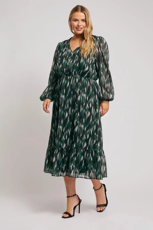 YOURS LONDON Curve Green Abstract Print Midaxi Dress