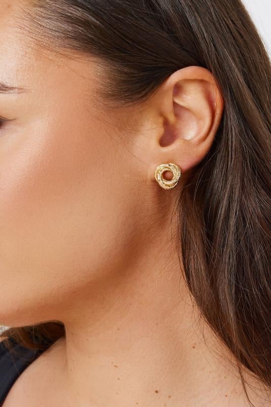 Gold Textured Knot Stud Earrings