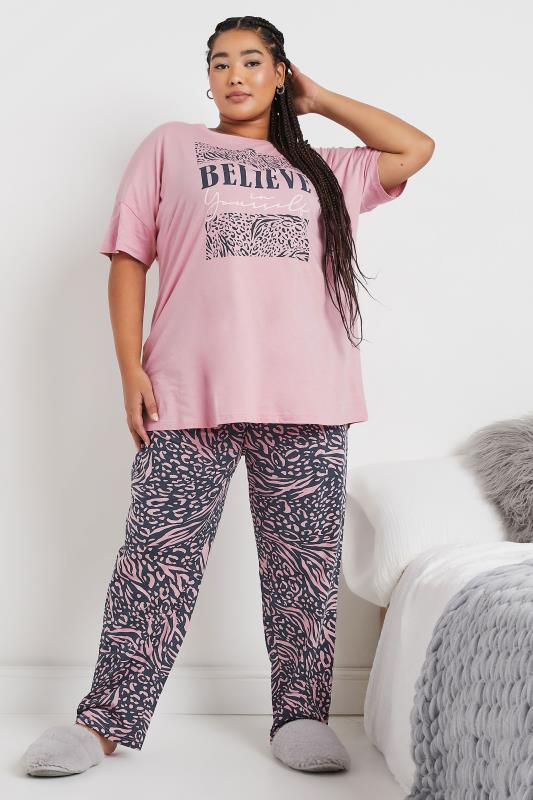 YOURS Curve Pink'Believe' Leopard Print Pyjama Set 3 YOURS Curve Pink'Believe' Leopard Print Pyjama Set