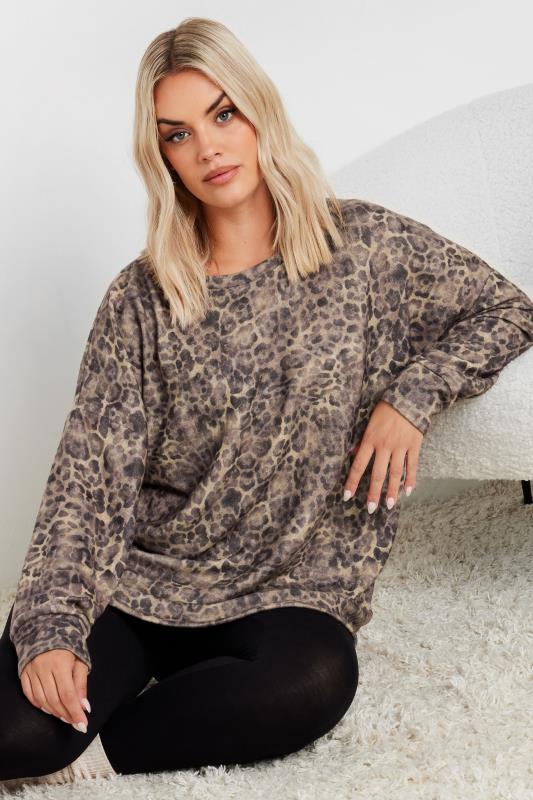 YOURS Curve Natural Brown Leopard Print Jumper