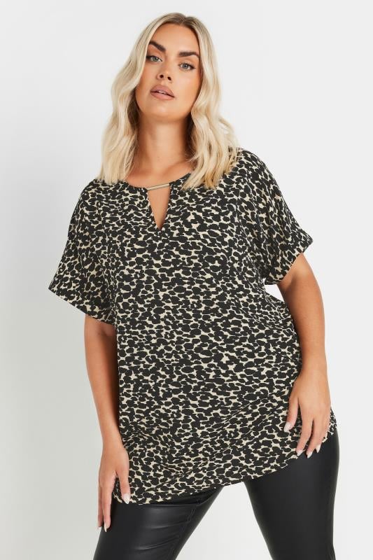 YOURS Curve Black Leopard Print Metal Trim Blouse