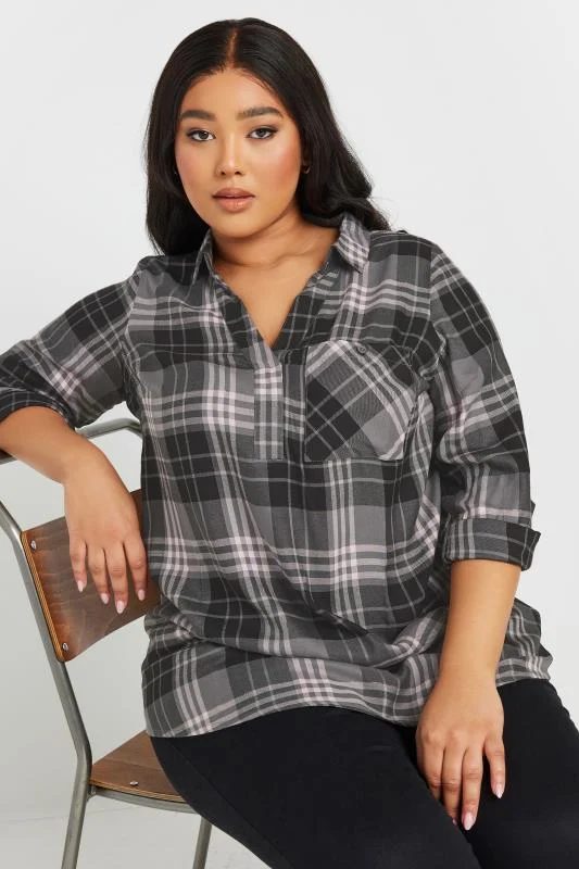 YOURS Curve Grey Check Print Boyfriend Shirt