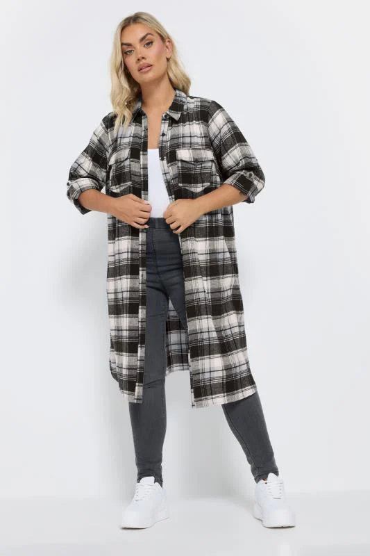 YOURS Curve Black & White Check Maxi Shirt