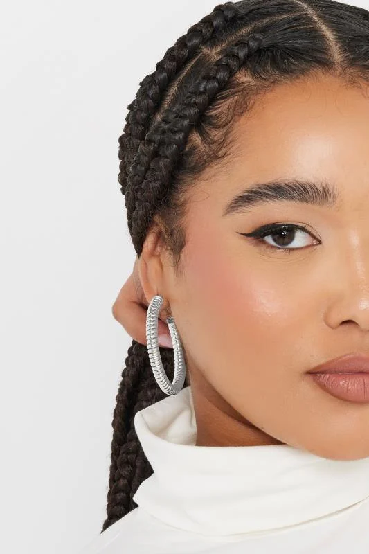 Silver Tone Statement Coil Hoop Earrings