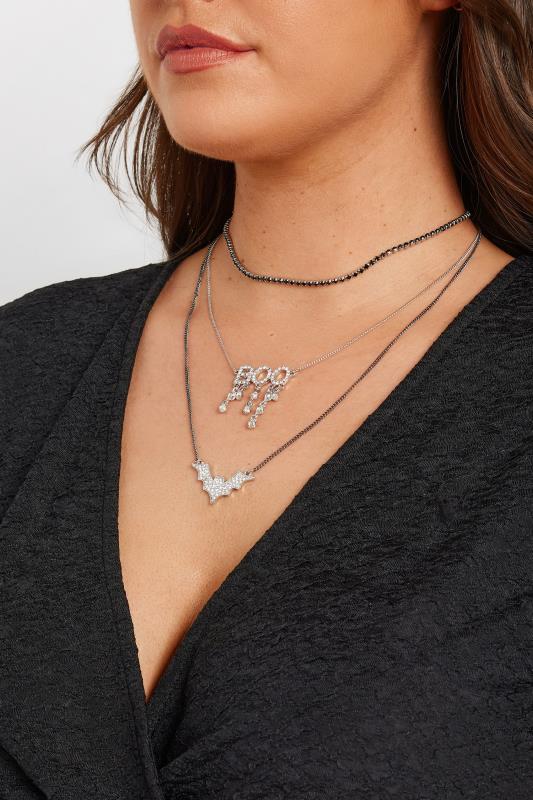 Silver Tone Triple Layer Halloween Necklace