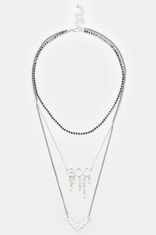 Silver Tone Triple Layer Halloween Necklace 3 Silver Tone Triple Layer Halloween Necklace